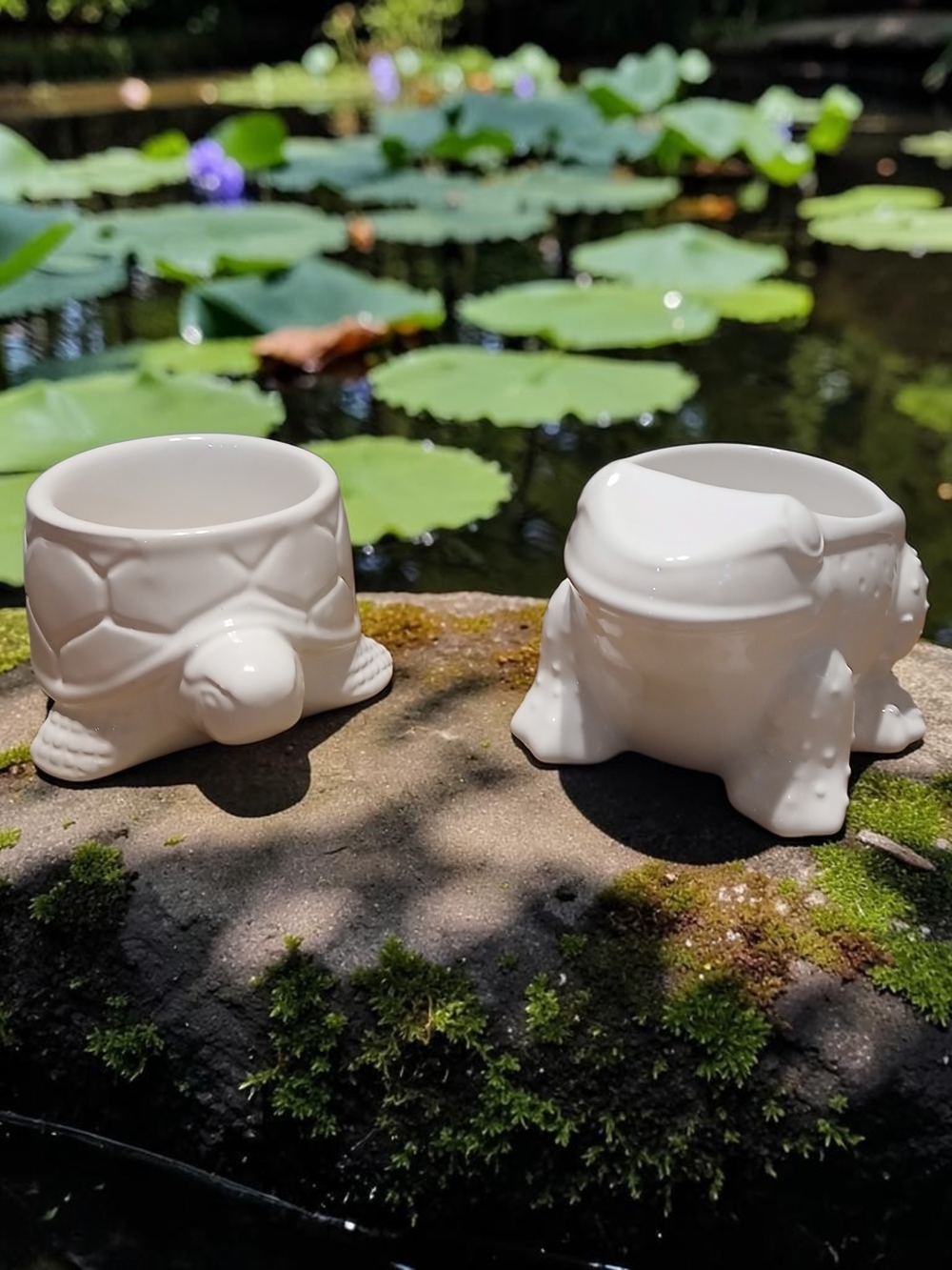 White Ceramic Turtle And Frog Mini Candle Holder